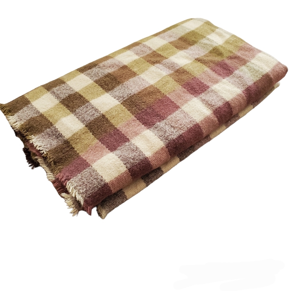 Large Zara green and purple plaid knit scarf